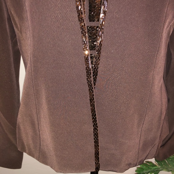 Jovani Embellished Brown Silk Jacket - Picture 4 of 7